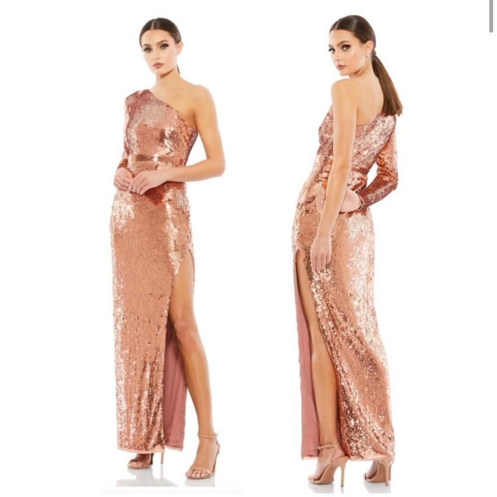NWT Mac Duggal Copper Sequin One-Sleeve Column Gown - 10788
